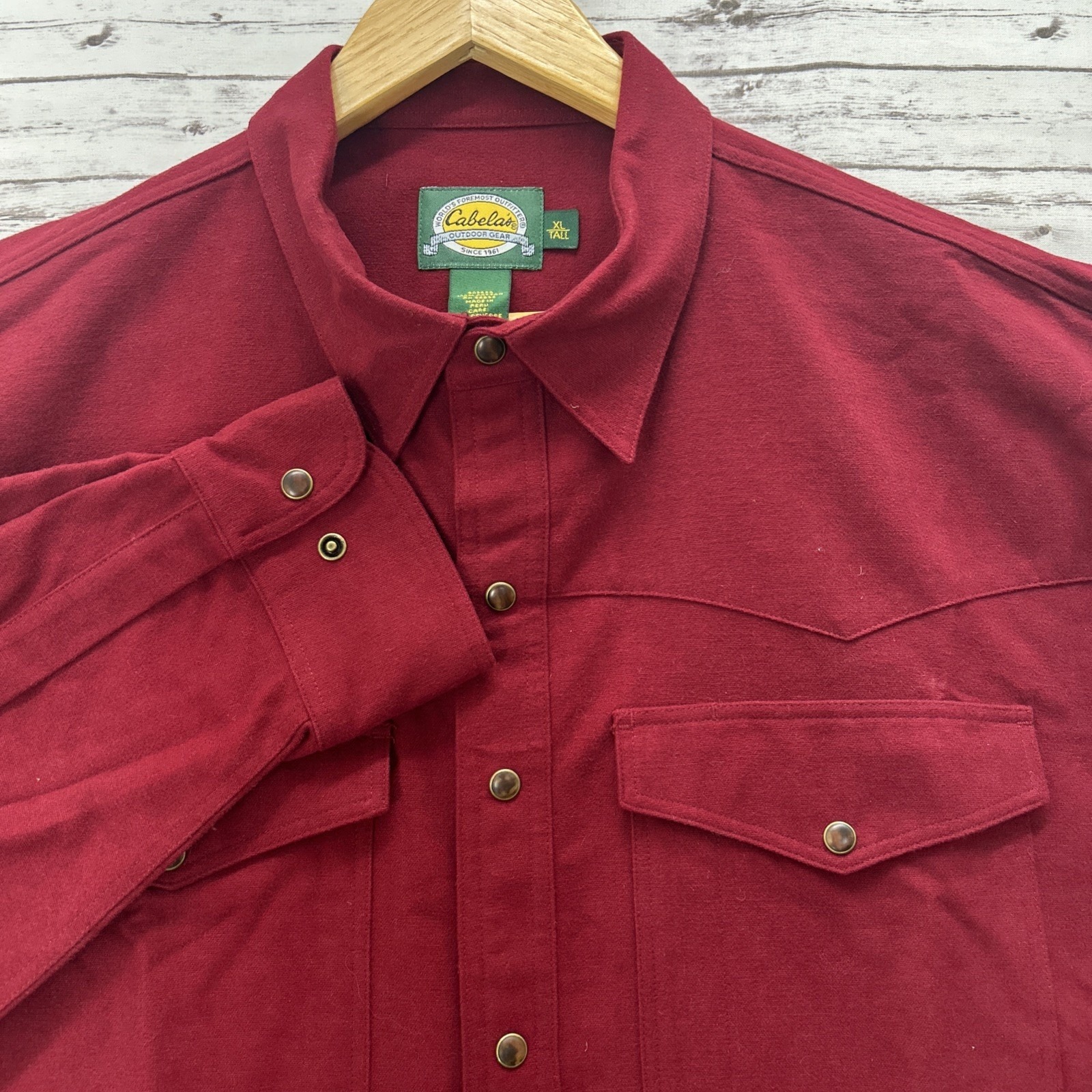 Cabelas Hunting Chamois Cotton Shirt Pearl Snap Red Flannel Men's Xl Tall Euc
